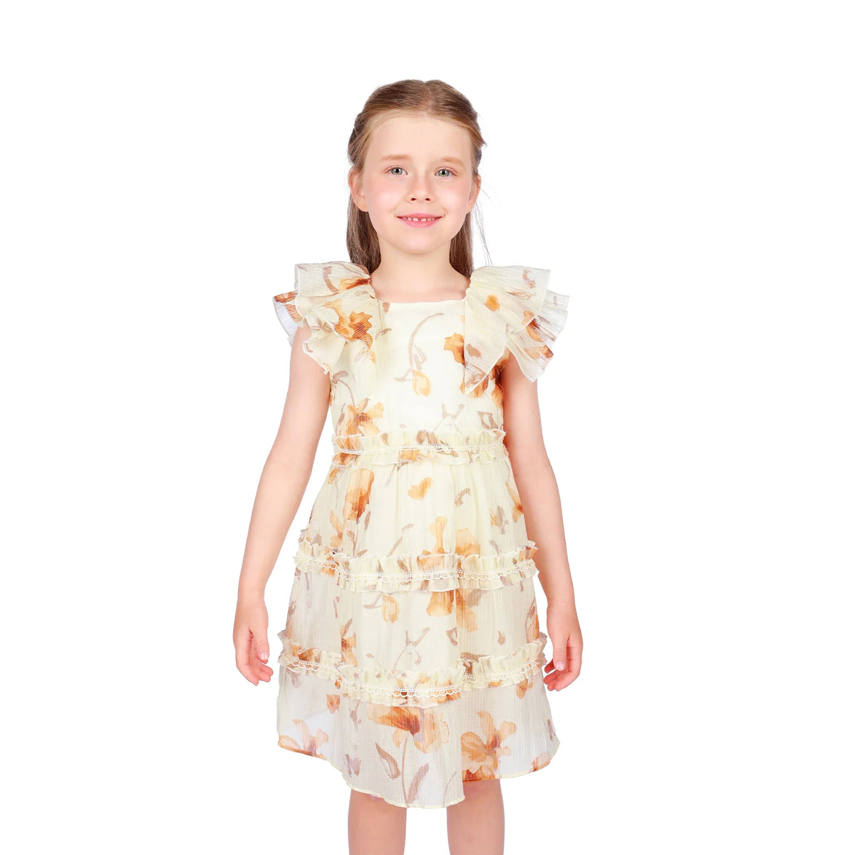 Floral Classic Dress for Girls Beige Image