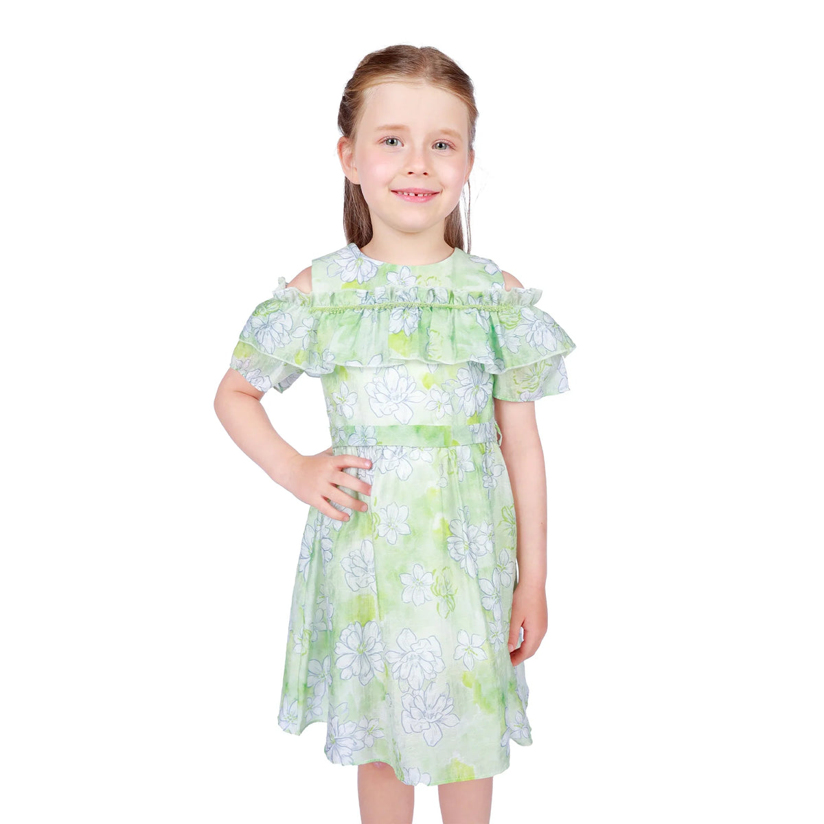 Floral Classic Dress for Girls Light Green Image