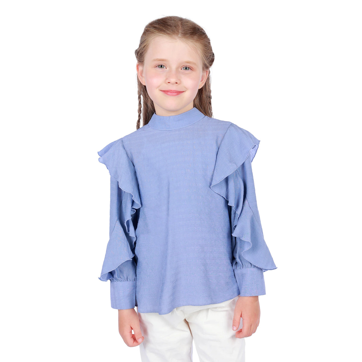 Jacquard Classic Blouse for Girls Blue Purple Image