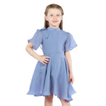 Blue Purple Plain Classic Dress for Girls Image