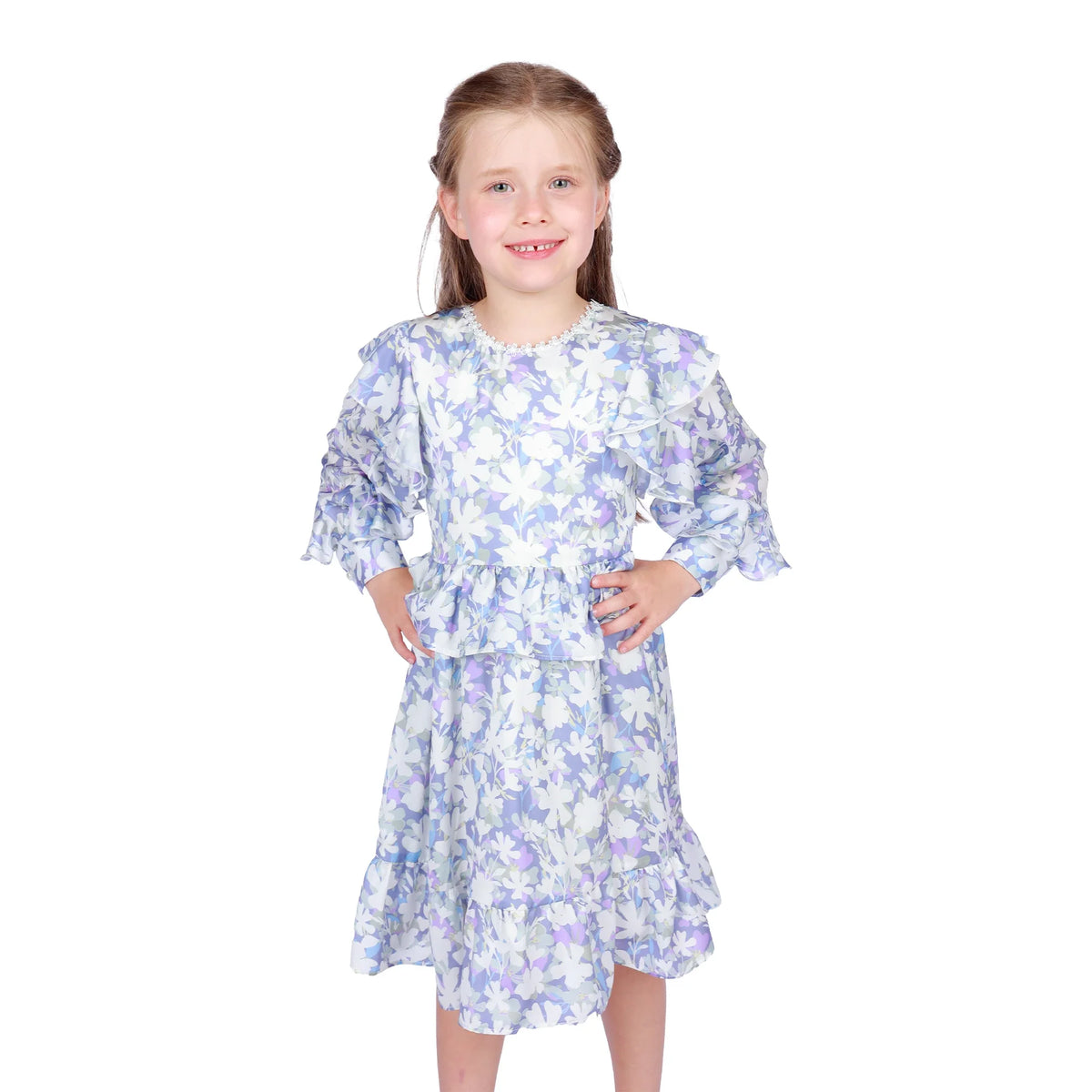 Floral Classic Dress for Girls Purple Image