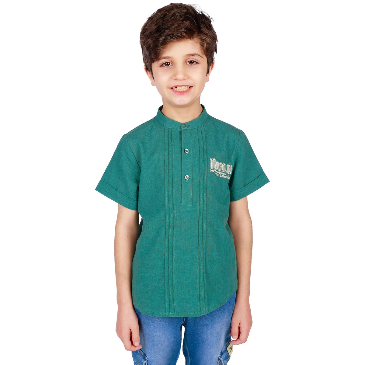 Embroidery Classic Blouse for Boys Black Green Image