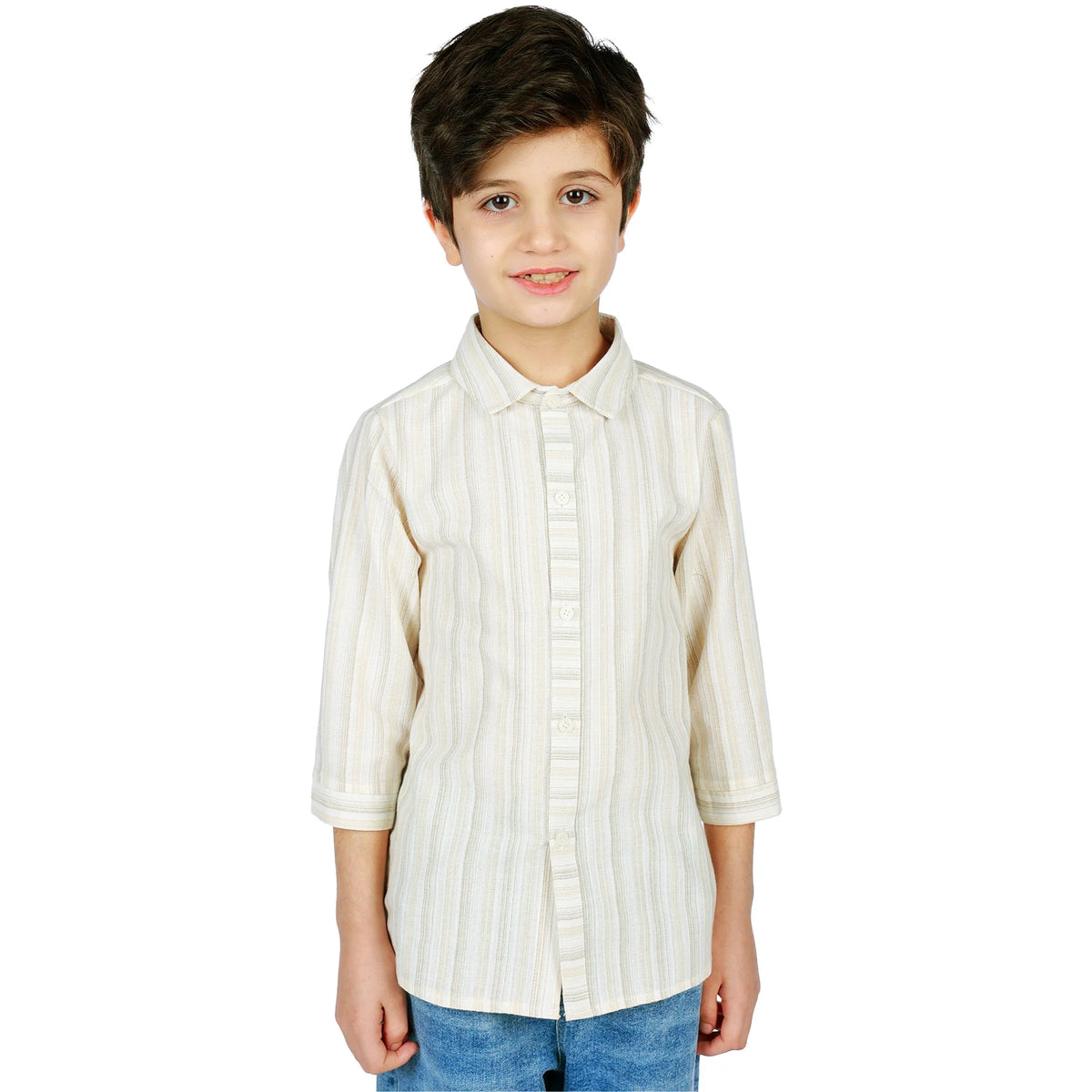 Striped Classic Shirt for Boys Light Khaki Image