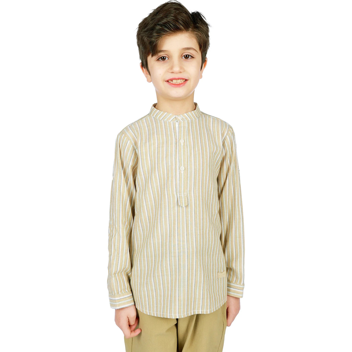 Striped Classic Blouse for Boys Khaki Image