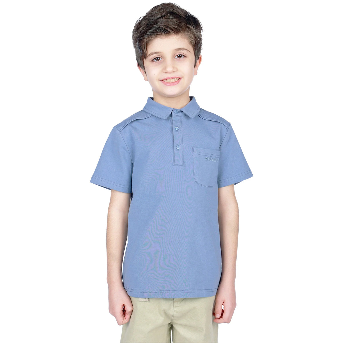 Printed Classic Polo Shirt for Boys Gray Blue Image