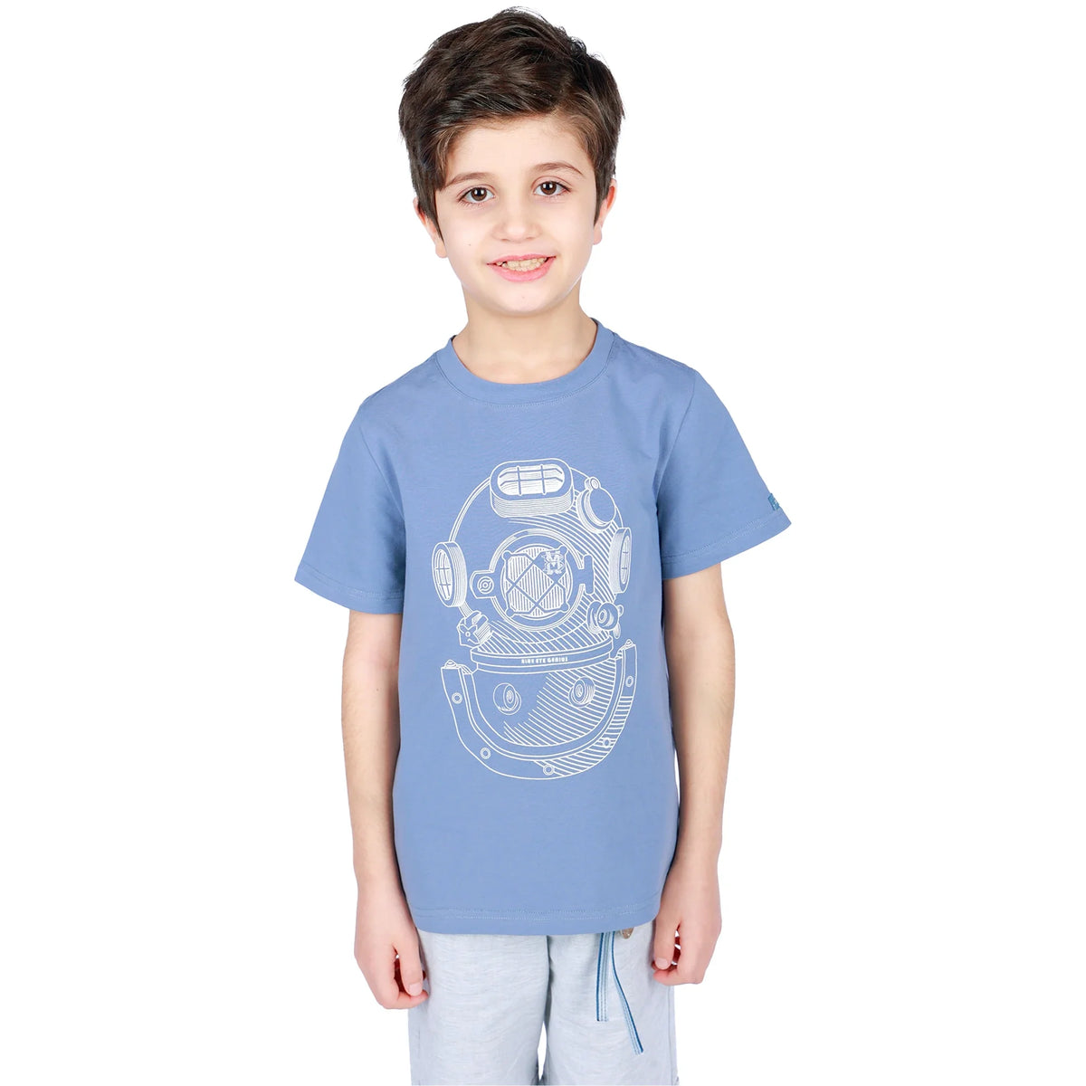 Printed Classic T.Shirt for Boys Gray Blue Image