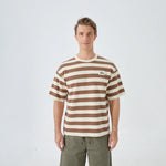 Khaki Striped Street Look T.Shirt for Men Image