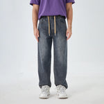 Washed Jeans Street Look Pants for Men Dark Jeans Blue Image