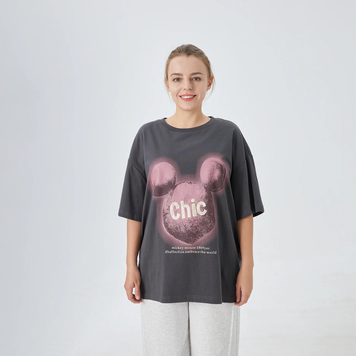 Printed Street Look T.Shirt for Women Dark Gray Image