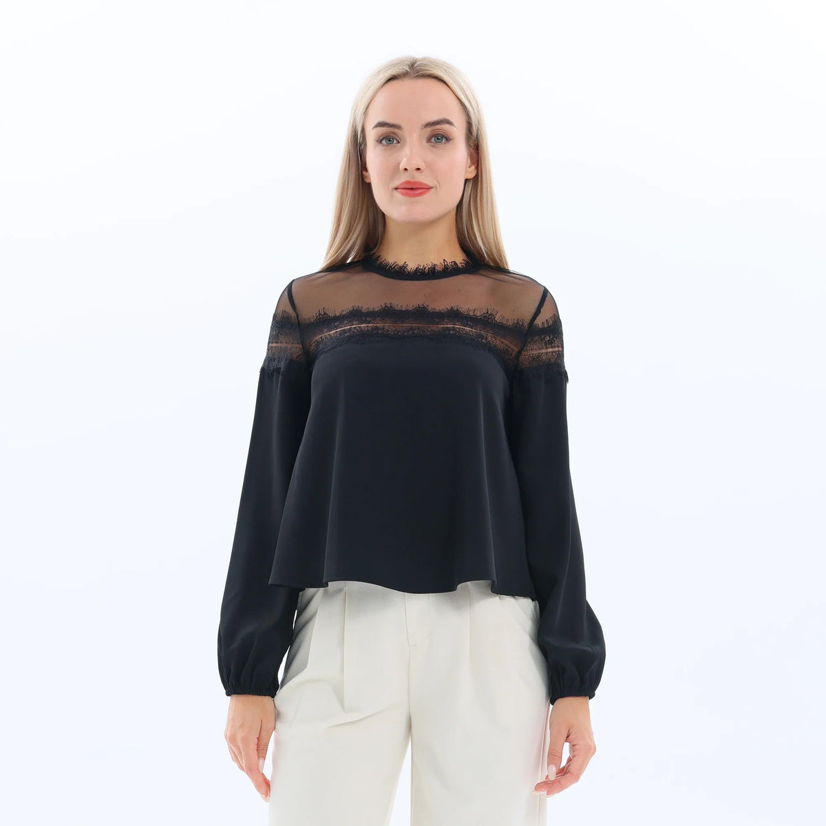 Laced Fashion Blouse for Women Black Image