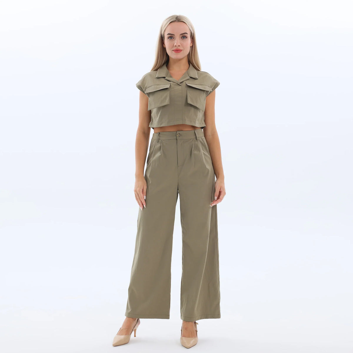 Plain Fashion Set 2Pc for Women Army Green Image