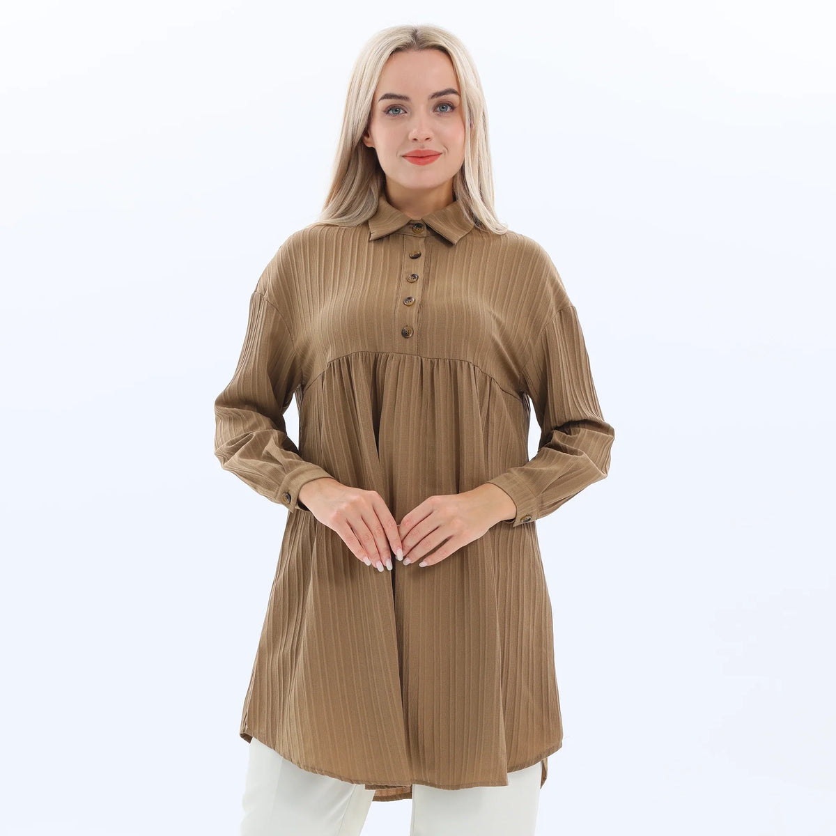 Plain Hijab Blouse for Women Khaki Image