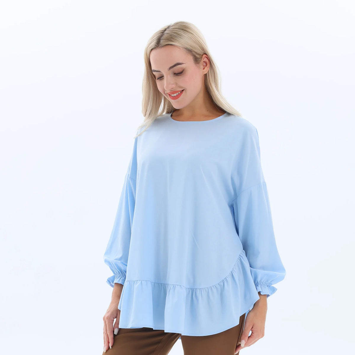 Plain Hijab Blouse for Women Light Blue Image