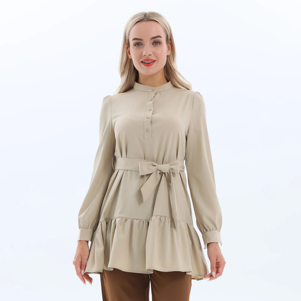 Plain Hijab Blouse for Women Light Khaki Image