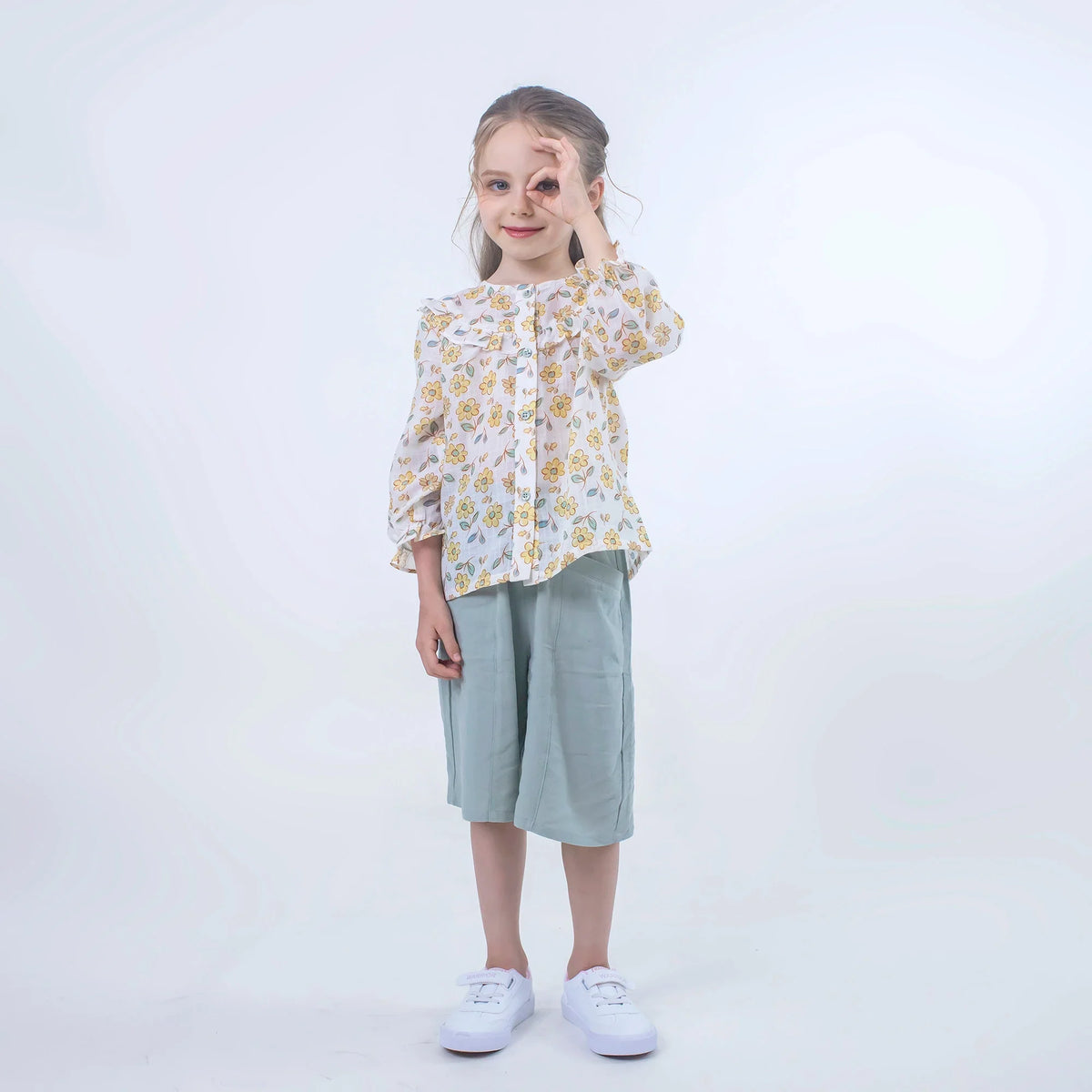 Floral Linen Shirt for Girls Image