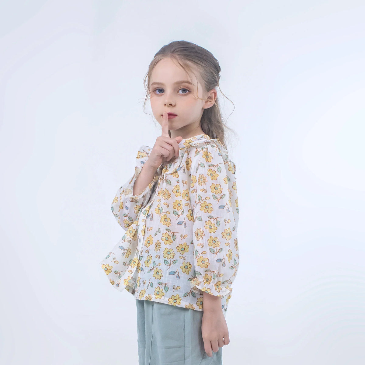 Floral Linen Shirt for Girls Image