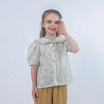 Green Floral Linen Shirt for Girls Image