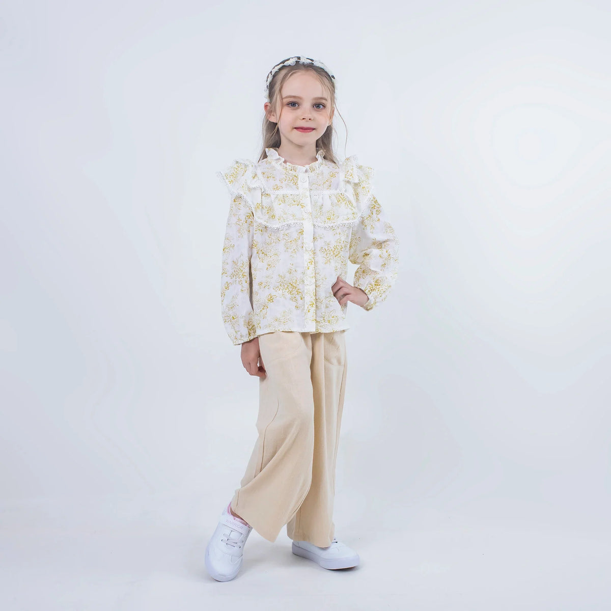 Floral Linen Blouse for Girls Image