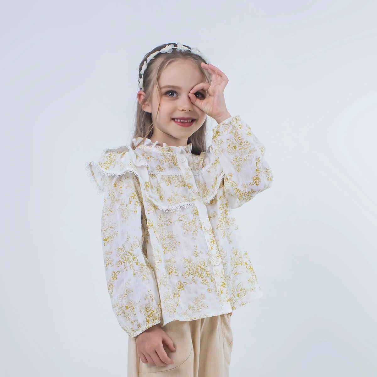 Floral Linen Blouse for Girls Image