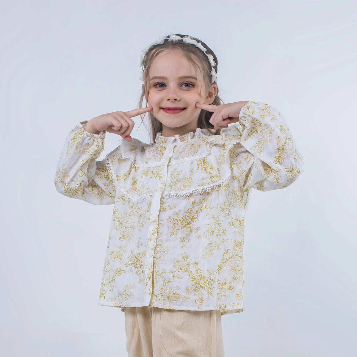 Floral Linen Blouse for Girls Image