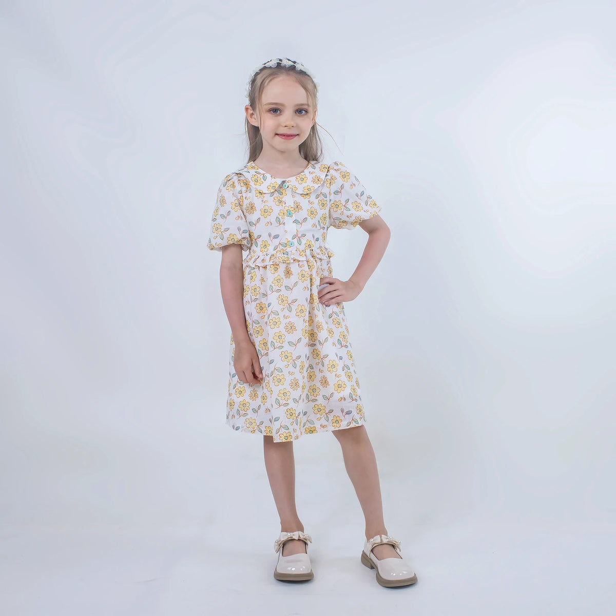 Floral Linen Dress for Girls Image