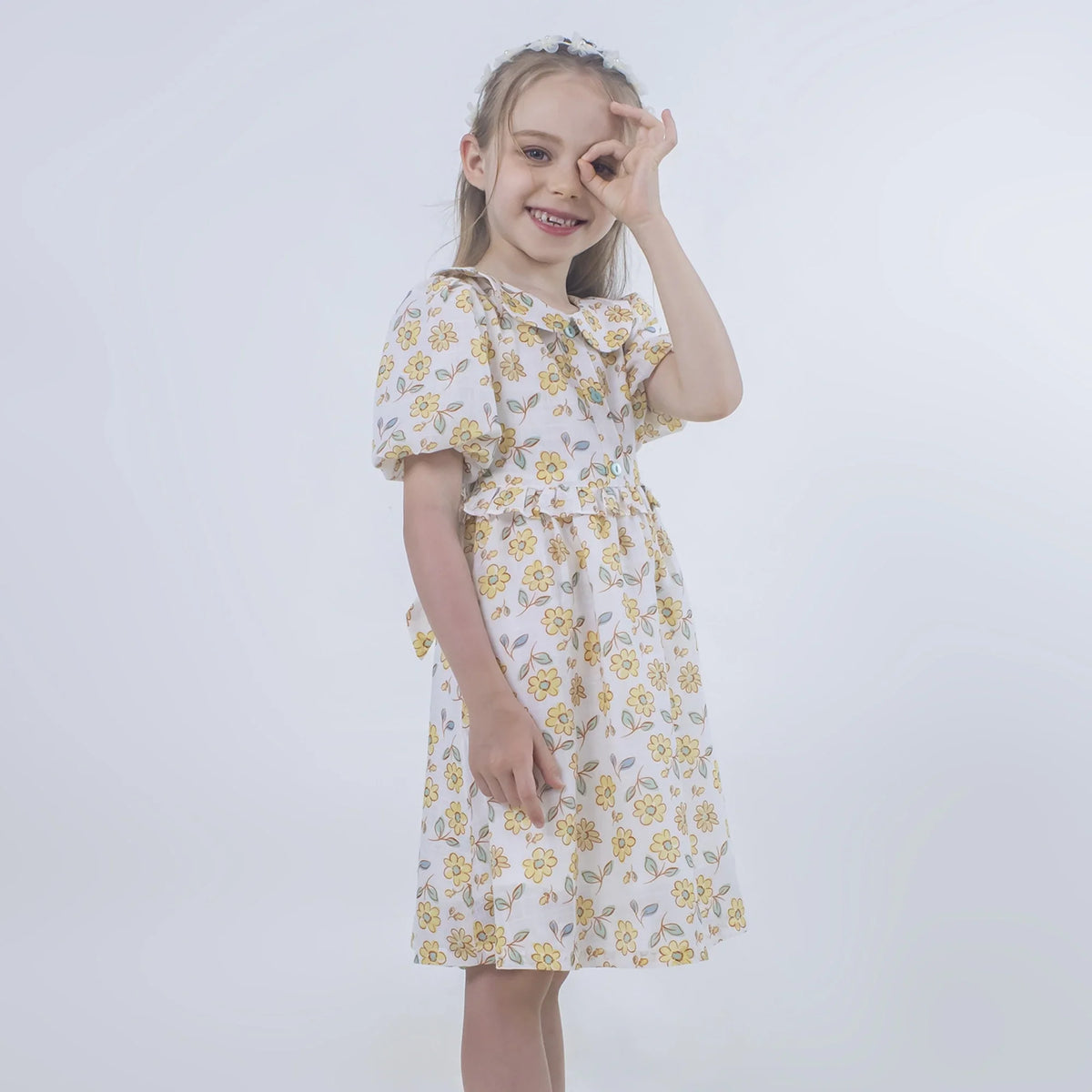 Floral Linen Dress for Girls Image