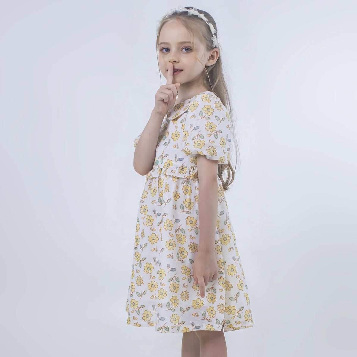 Floral Linen Dress for Girls Image