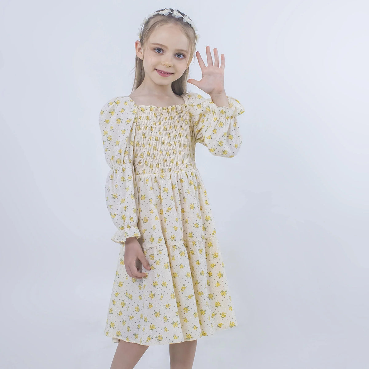 Floral Linen Dress for Girls Image