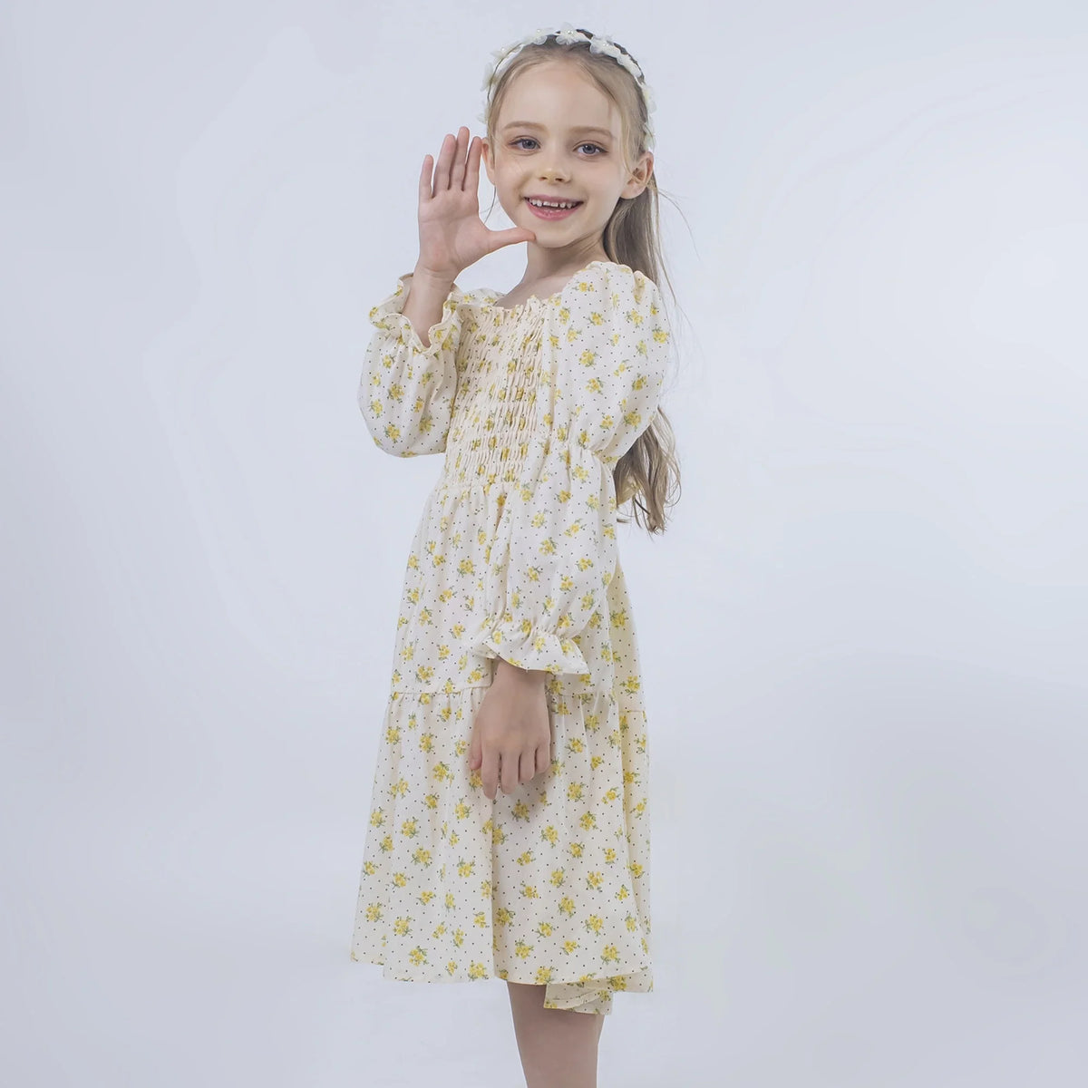 Floral Linen Dress for Girls Image