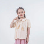 Light Beige Jacquard Linen Blouse for Girls Image