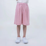 Pink Solid Linen Shorts for Girls Image