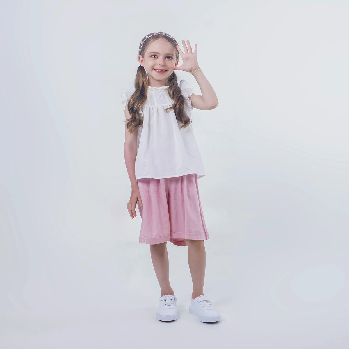 Solid Linen Shorts for Girls Image