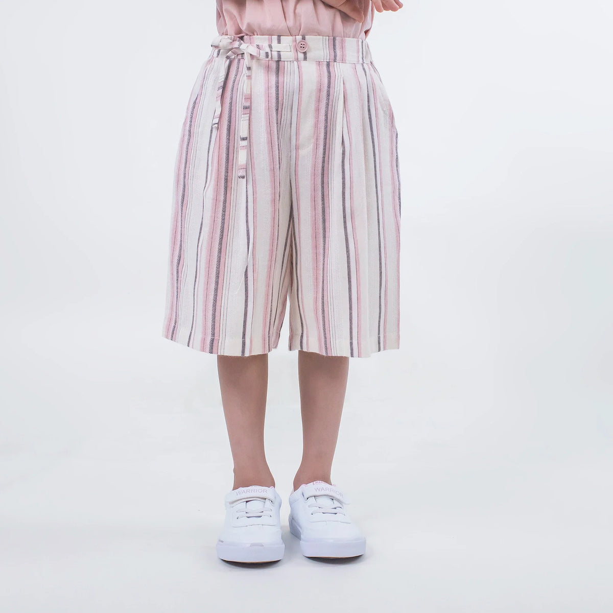 Striped Linen Shorts for Girls Pink Image