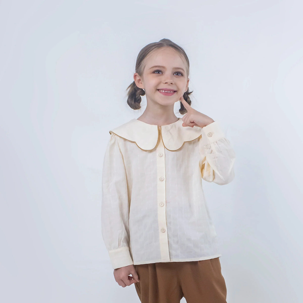 Jacquard Linen Shirt for Girls Light Beige Image