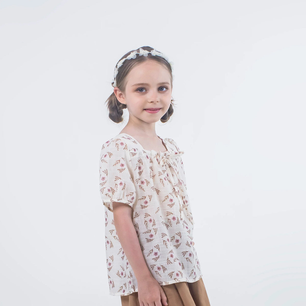 Floral Linen Blouse for Girls Image