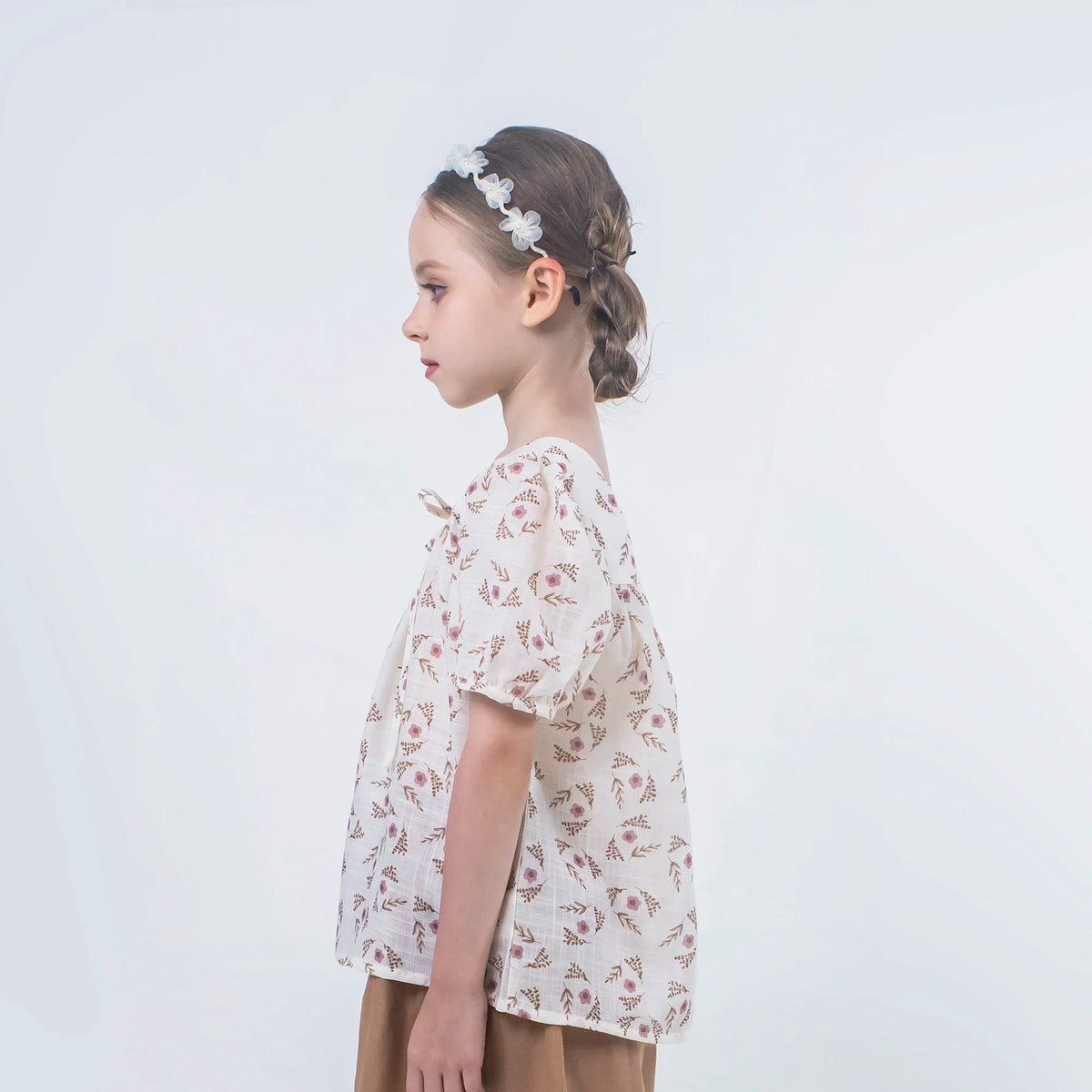 Floral Linen Blouse for Girls Image