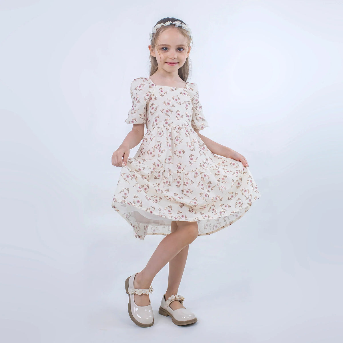 Floral Linen Dress for Girls Image