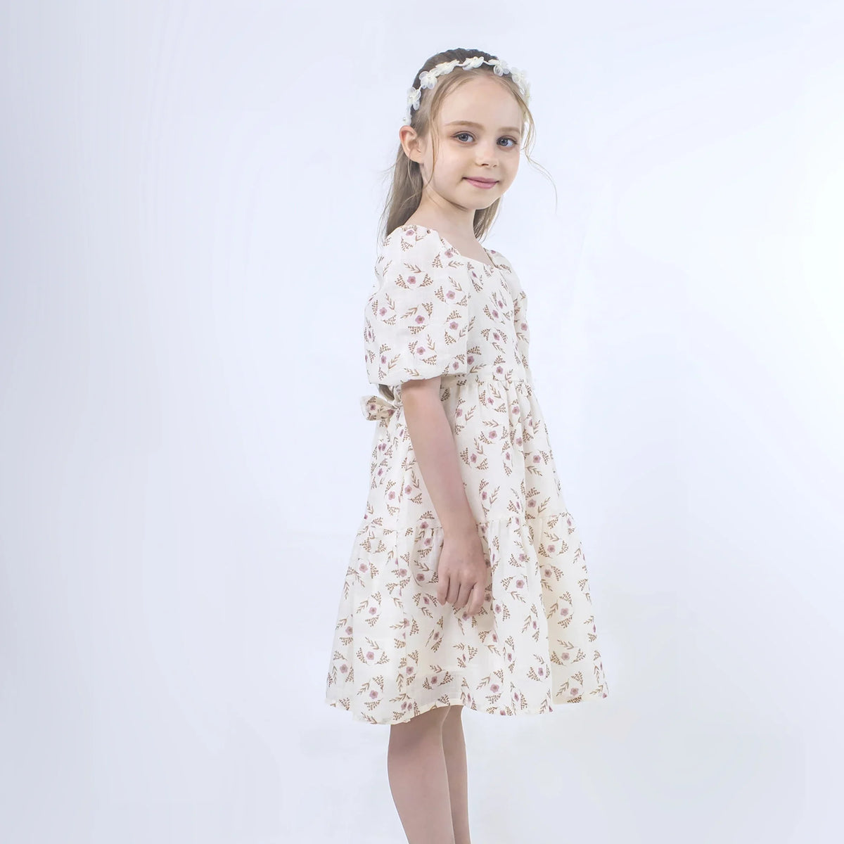 Floral Linen Dress for Girls Image