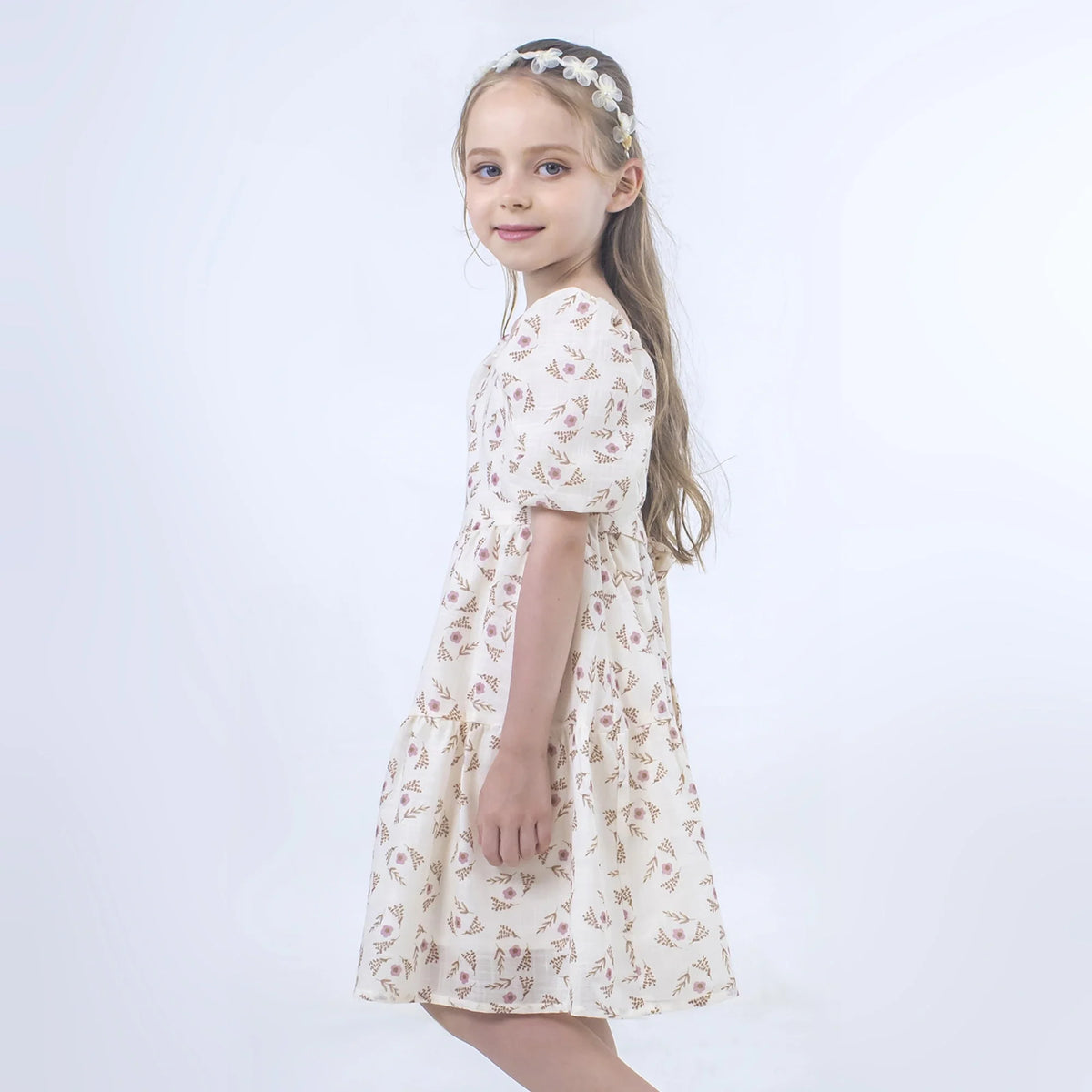 Floral Linen Dress for Girls Image