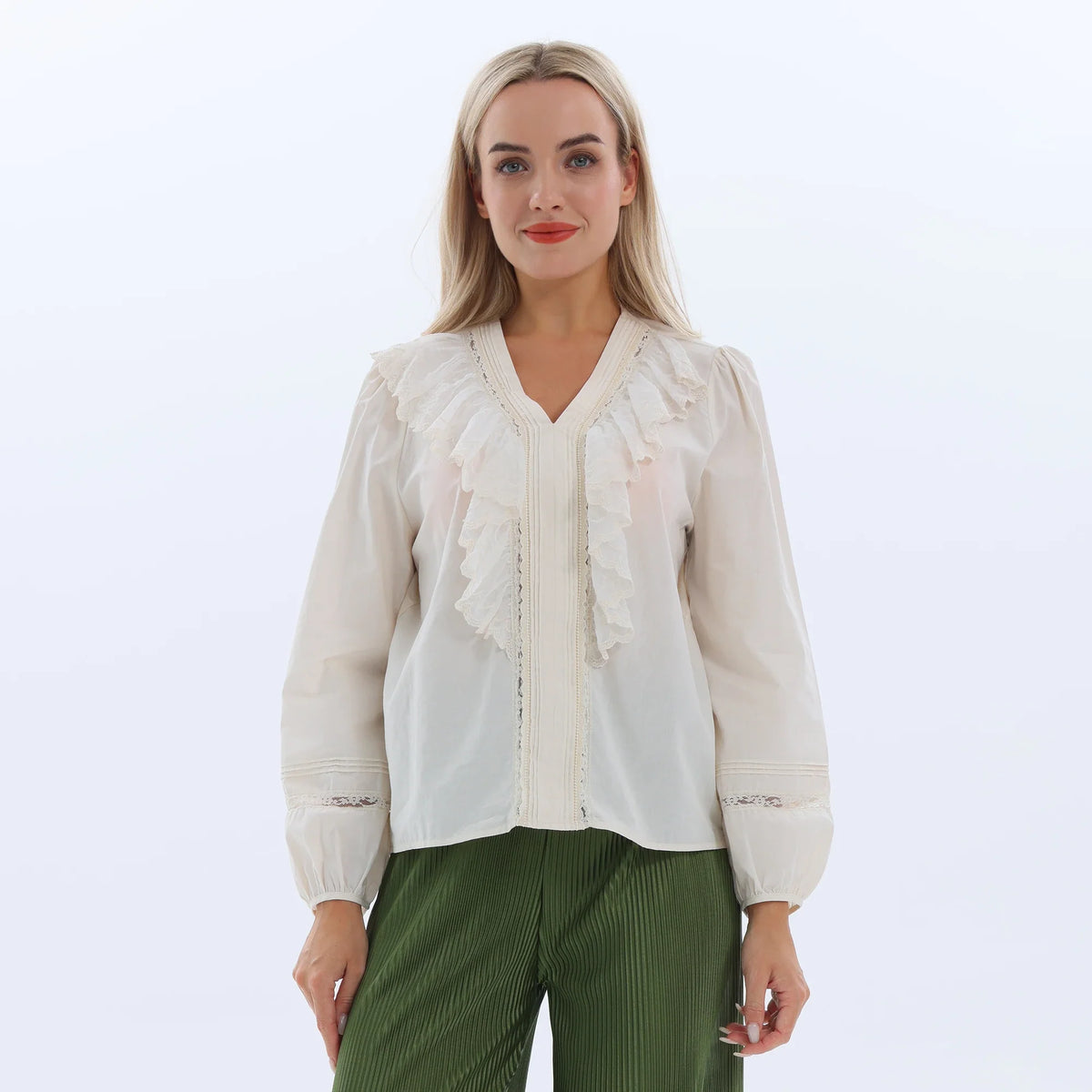 Laced Summer Blouse for Women Beige Image