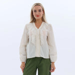 Beige Laced Summer Blouse for Women Image