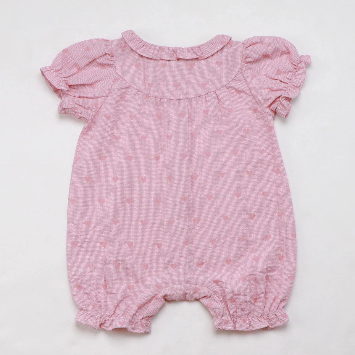 Checked Linen Romper For Baby Girl Image