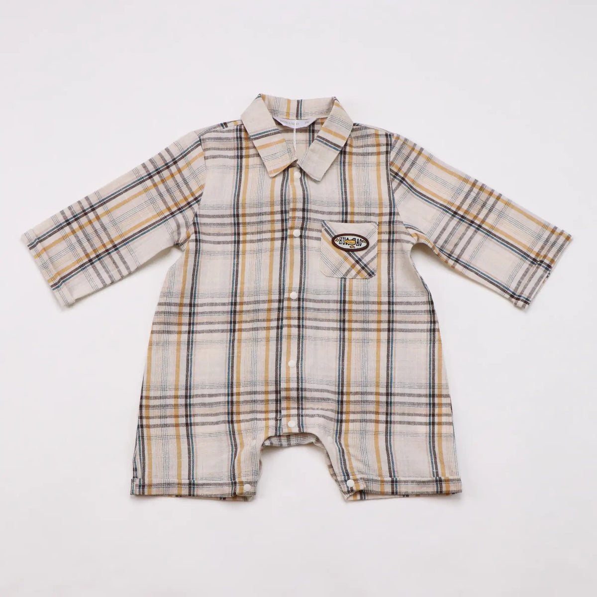 Checked Linen Romper For Baby Boy