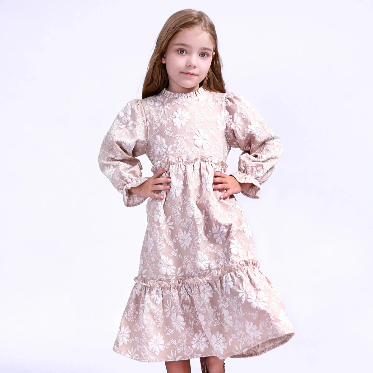 Khaki Floral Dress for Girls Image