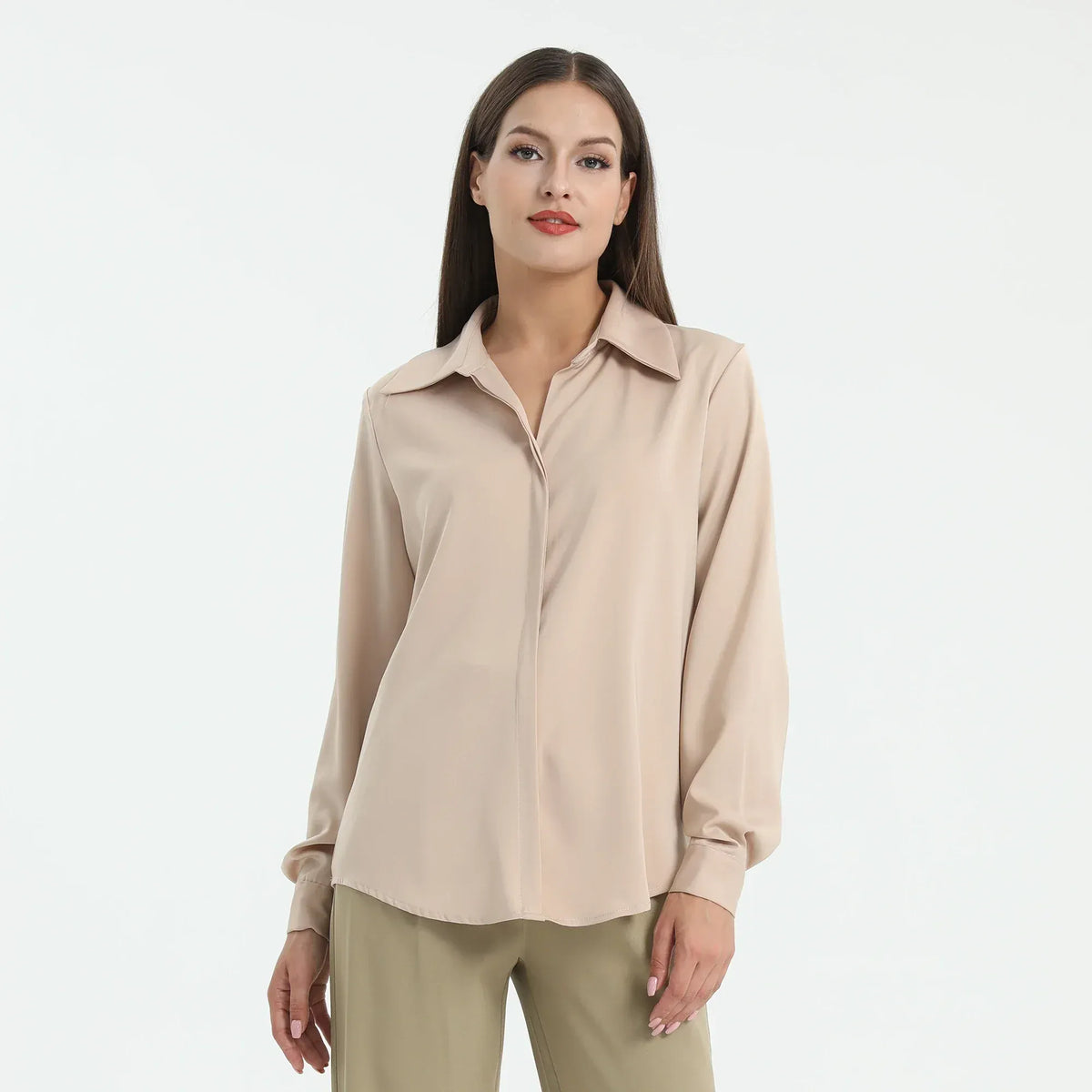 L Khaki L,70,104,60,101 Plain Blouse for Women Image