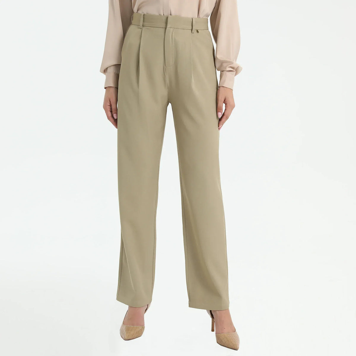 Khaki Plain Pants for Women Image
