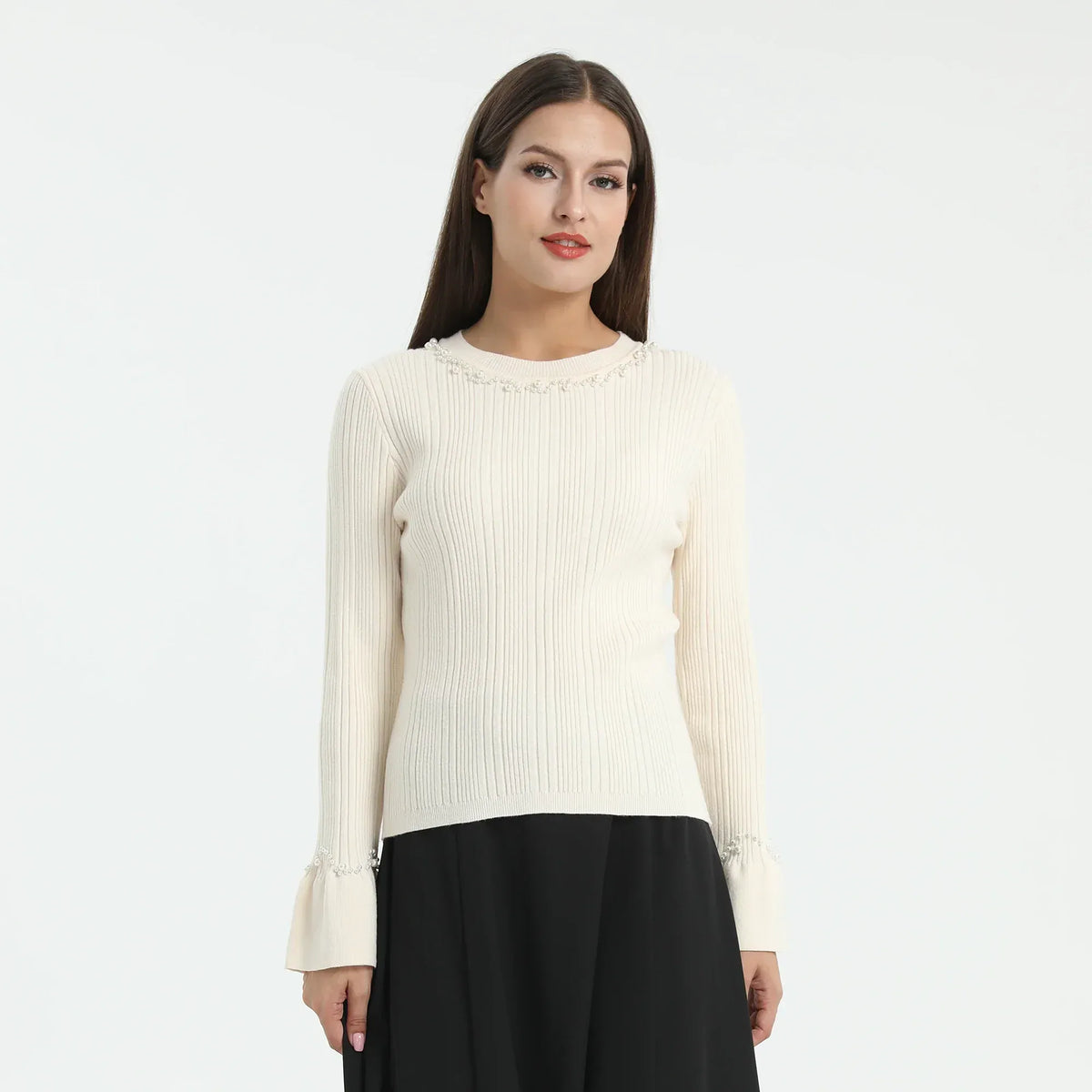 Beige Beaded Sweater for Women Image