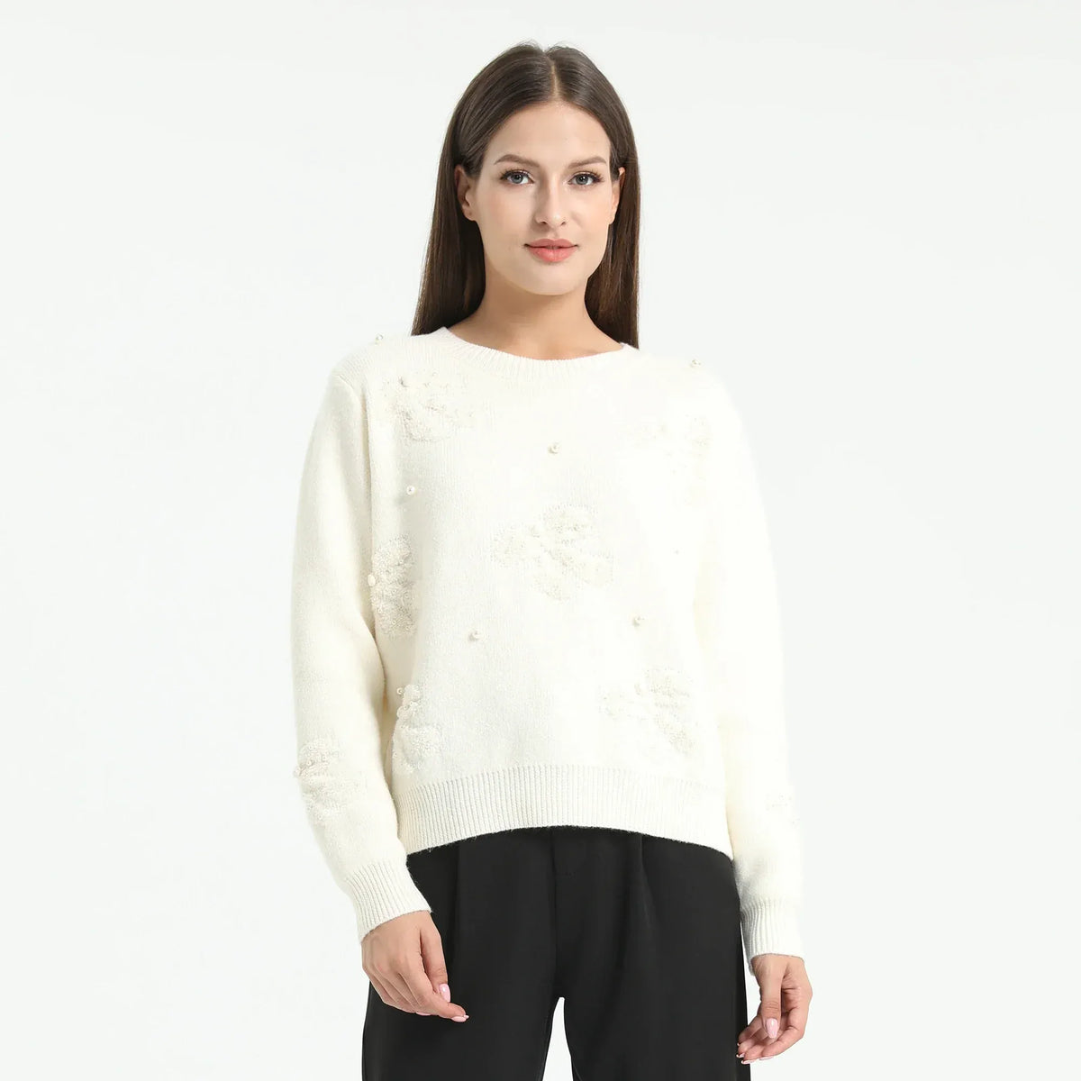 Beige Beaded Sweater for Women Image