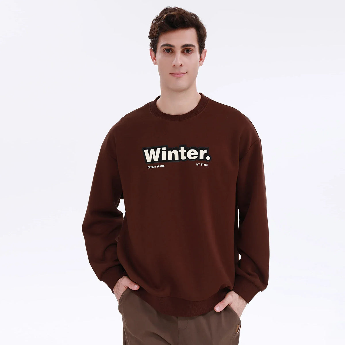Brown Embroidery Pullover for Men Image
