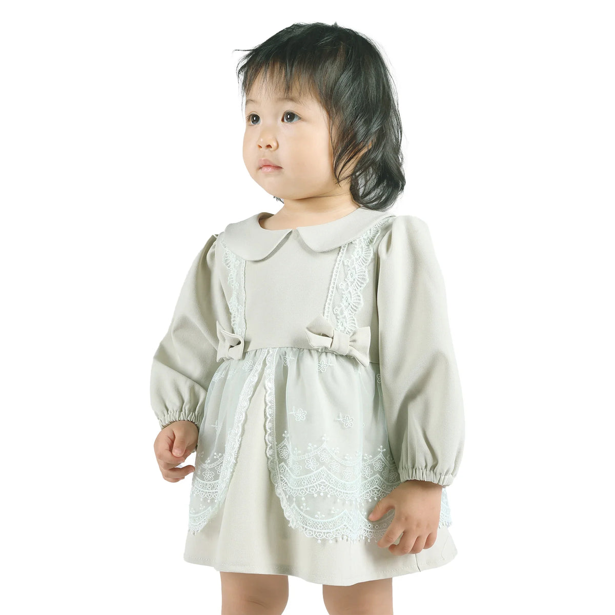 Laced Formal Dress for Baby Girl 62 | 3-6M Gray Green 62 | 3-6M,36,48,23,46 Image